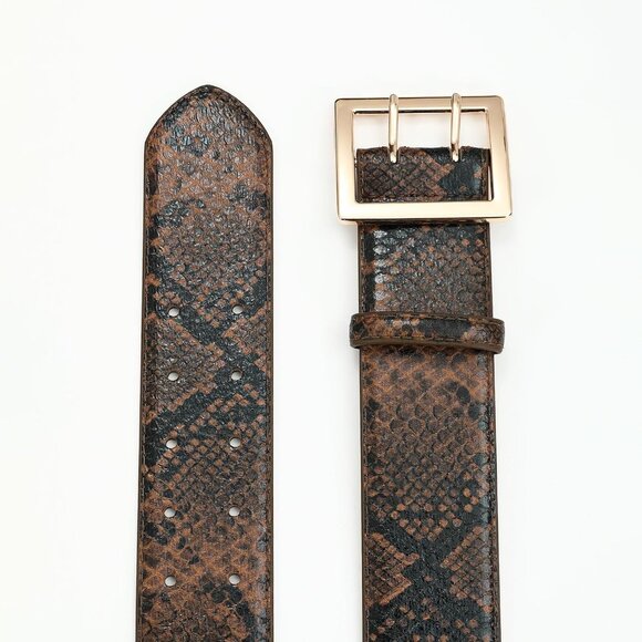 Women's Leather Waist Wide Belts Fashion Thick Snakeskin With Gold Buckle Belt - Picture 3 of 6
